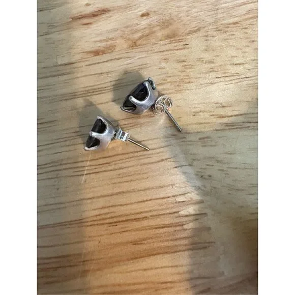 Garnet and Sterling Silver Stud Earrings, NEW, Handmade by me, 7 x 9 mm
